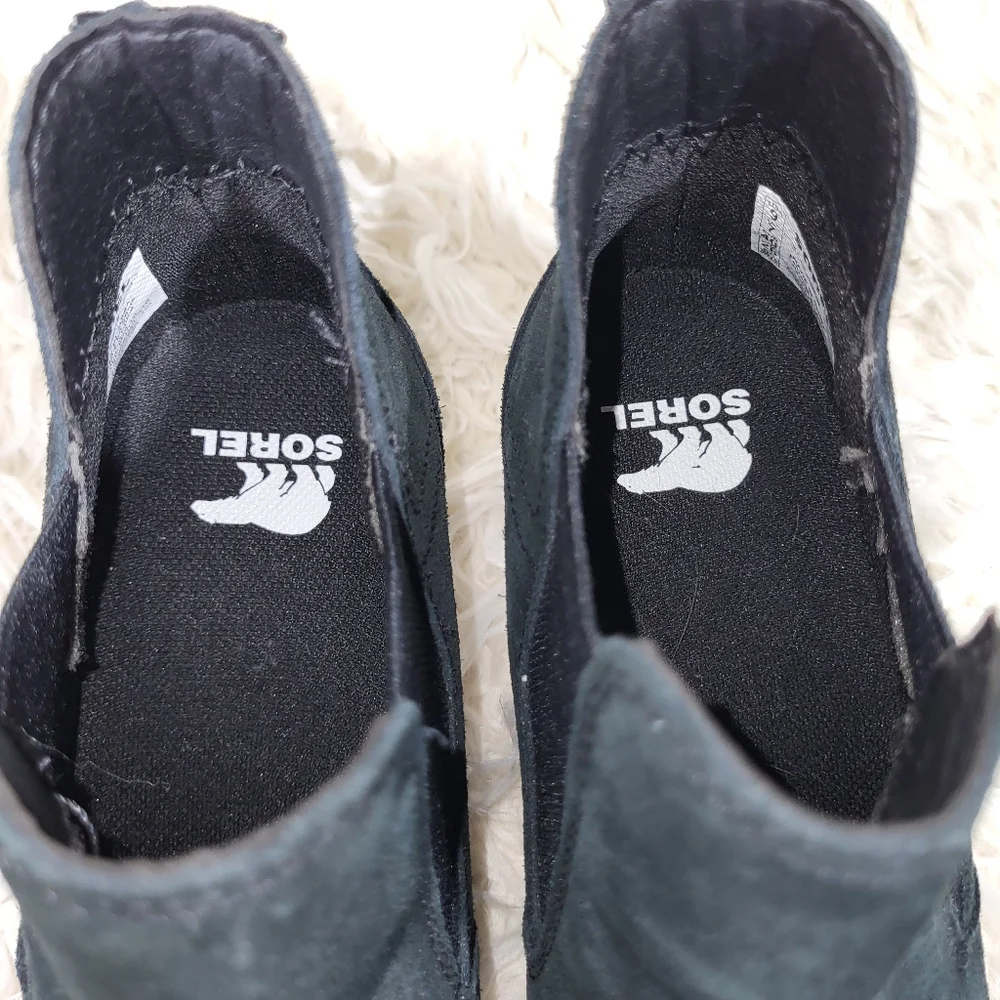 Sorel Out N About Slip On Wedge Bootie Size 9 Black Waterproof Suede Ankle Boots